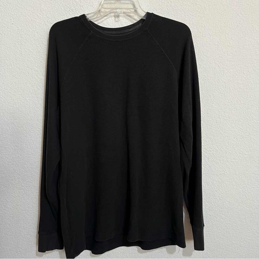 Denver Hayes Black Crew Neck Waffle Weave Textured Long Sleeve Pullover Top M